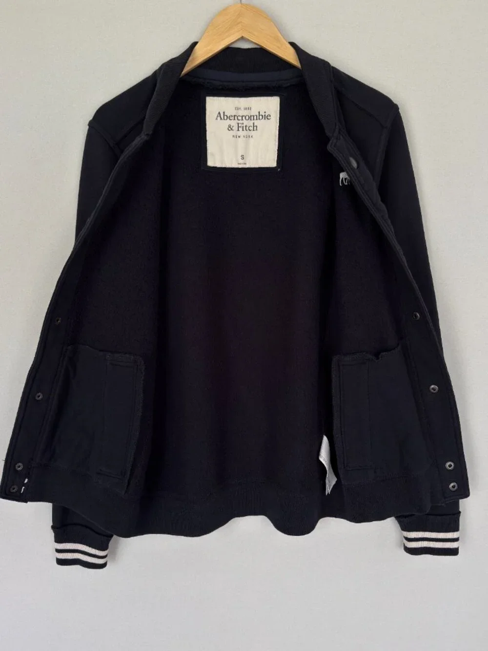 Abercrombie & Fitch Varsity Navy Blue Bomber Jacket Y2K Mens Small Snap Front